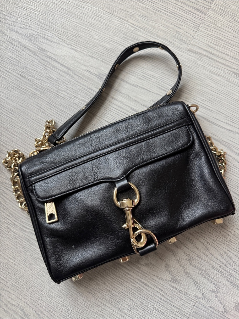 Rebecca Minkoff Black Leather Shoulder Bag with Gold Hardware